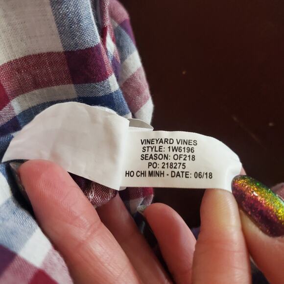 Vineyard Vines Flannel Plaid Whale Button Down Shirt Mens Size L Patriotic USA - Picture 9 of 11